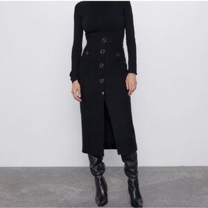 Zara Black Tweed High Waist Pencil Skirt